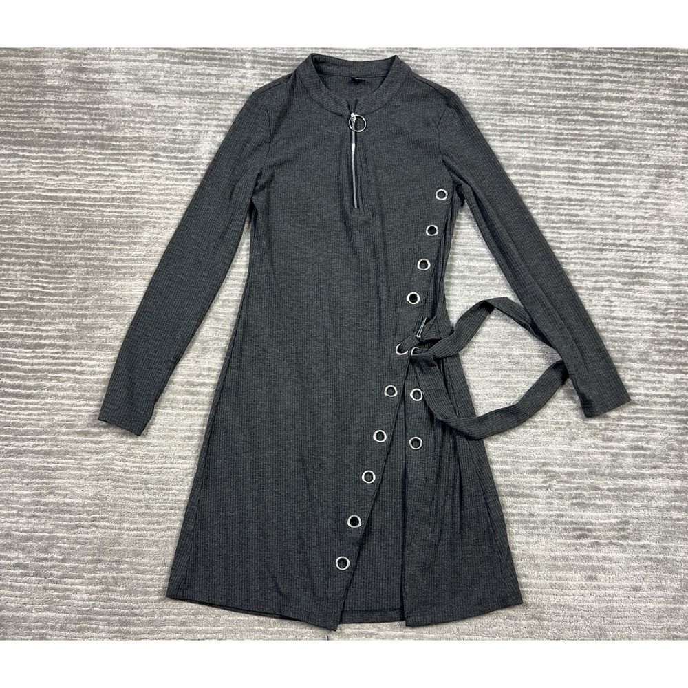 Emery Rose Dress Womens Medium Gray Long Sleeve Knee‎ Length Polyester Blend